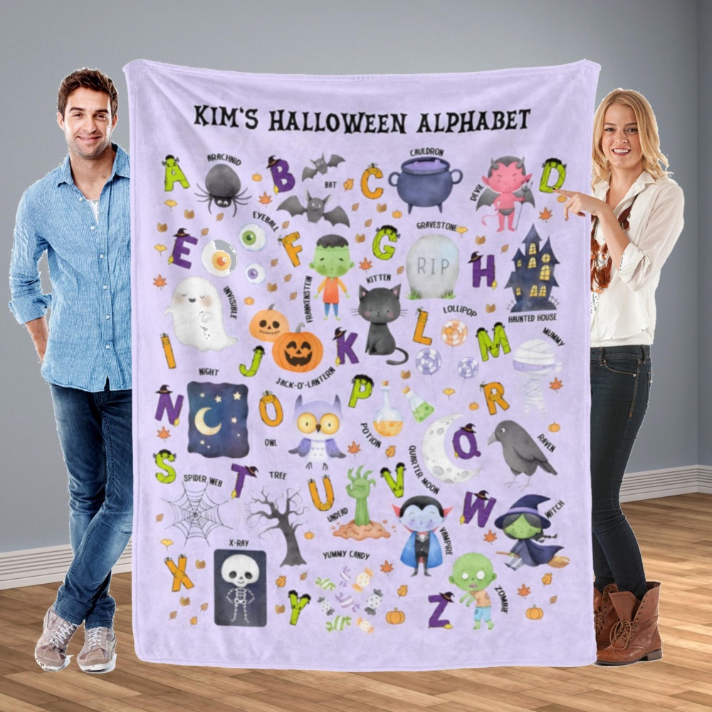 Kids Education Name - Selimut Lempar Alfabet Halloween Nama Kustom